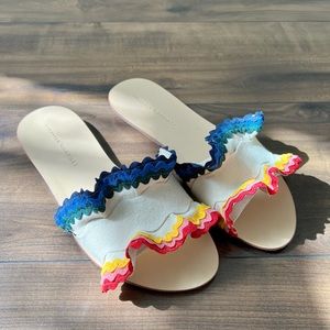 LOEFFLER RANDALL Birdie Ruffle Slides Size 7 Cream/Rainbow